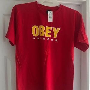 Obey records red brand new t shirt size medium tag